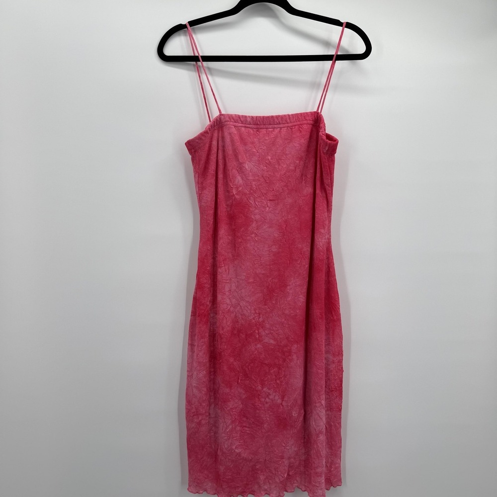 Vintage y2k Vanity Dress Womens Medium‎ Pink Tie Dye Square Neck Slip Sundress